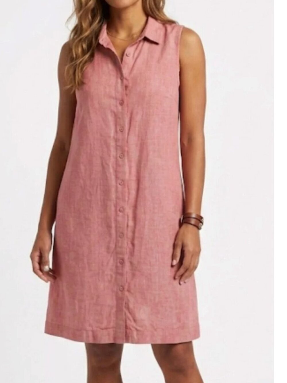 Garnet Hill Pink Classic Linen Shirtdress Women's 12